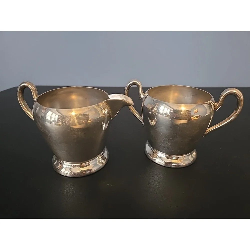 Academy‎ Silver on Copper Vintage Creamer Sugar Serving Cups Set Pair